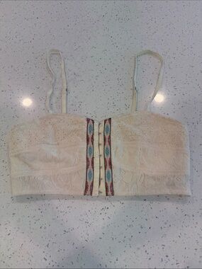 BKE Cream Lace Smocked Bustier with Beaded Aztec Trim
